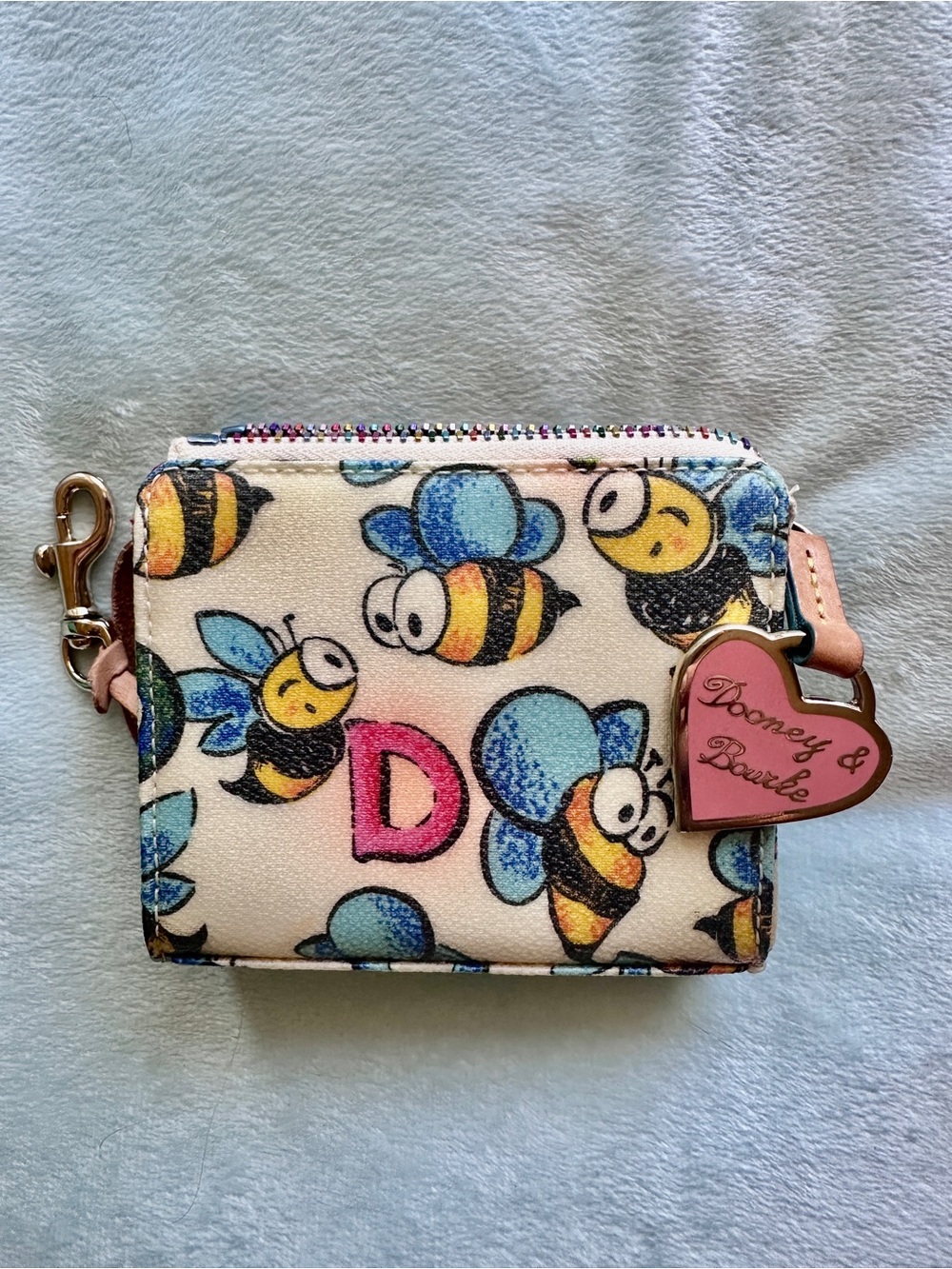 Dooney & Bourke Bee Print Zip Wallet - Blue, Yellow, Pink, Cream